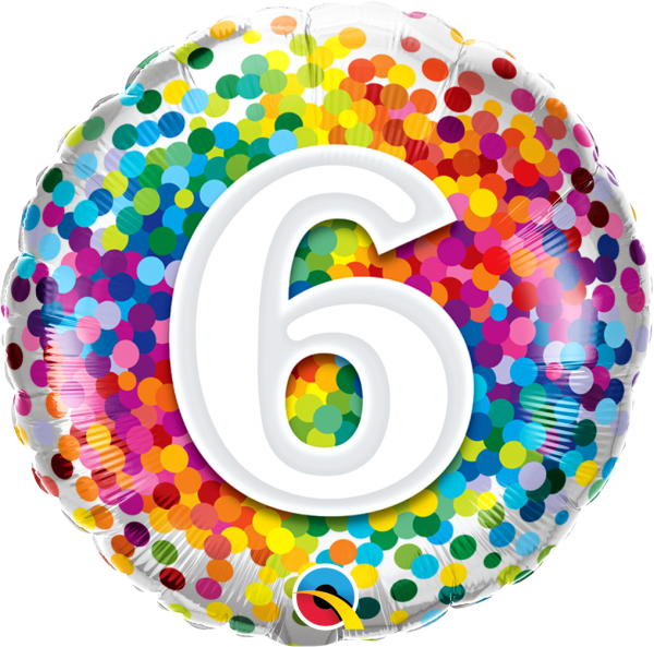 Age 6 Rainbow Confetti 18'' Foil Birthday Balloon