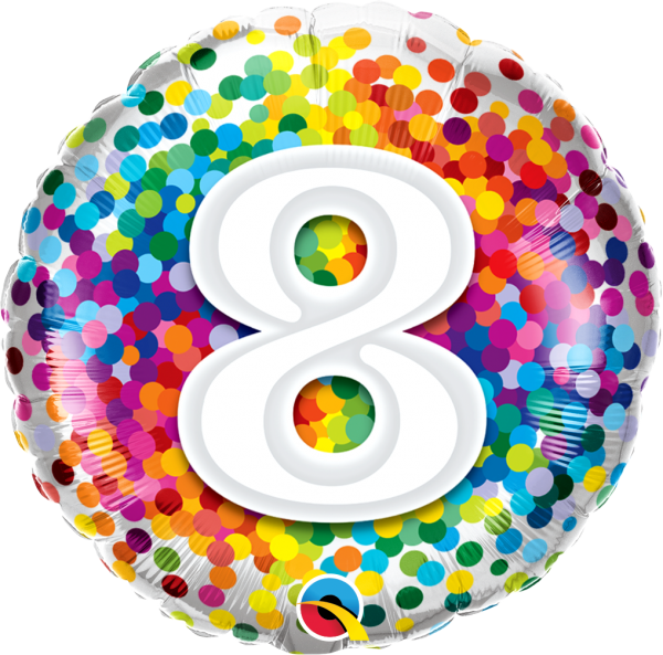 Age 8 Rainbow Confetti 18'' Foil Birthday Balloon