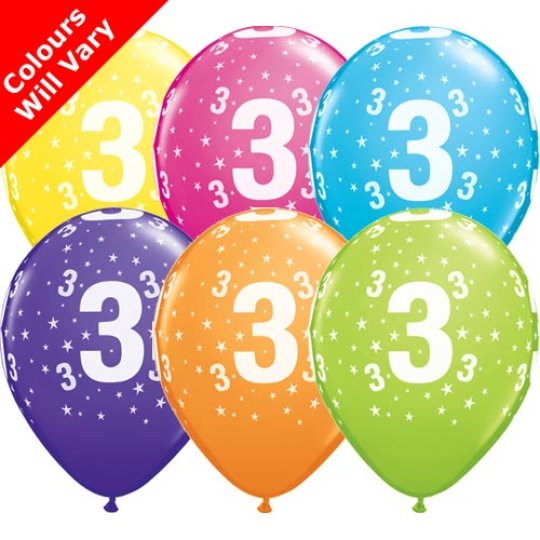 Age 3 Balloons Pack of 6