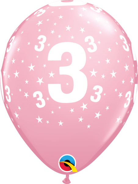 Pink Age 3 Balloons Pack of 6