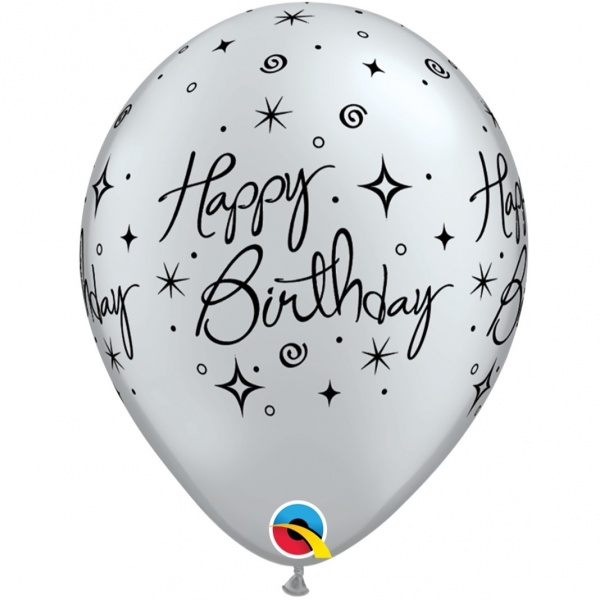 Elegant Sparkles & Swirls Silver Birthday Balloons Pack of 6