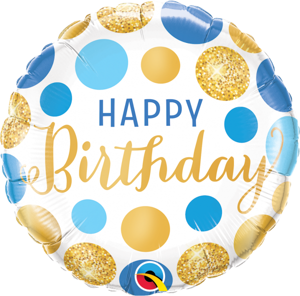 Blue & Gold Dots 18'' Foil Birthday Balloon