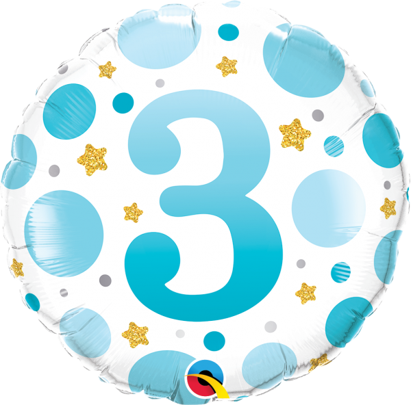 Age 3 Blue Dots 18'' Foil Birthday Balloon