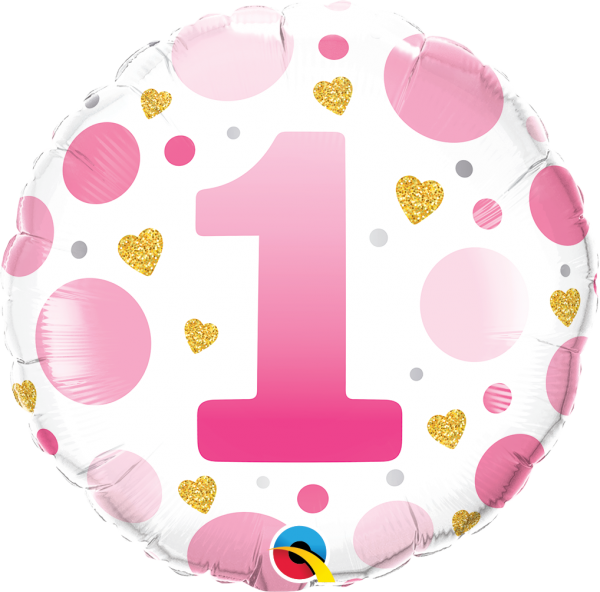 Age 1 Pink Dots 18'' Foil Birthday Balloon