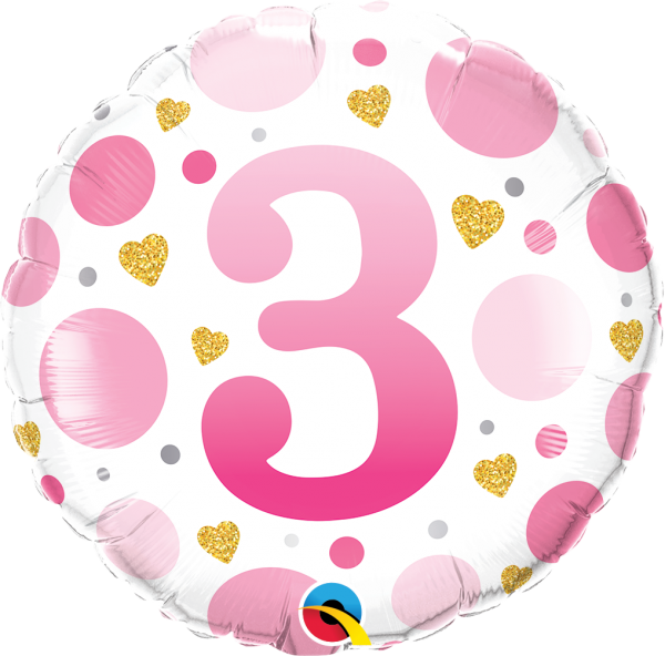 Age 3 Pink Dots 18'' Foil Birthday Balloon