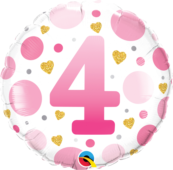 Age 4 Pink Dots 18'' Foil Birthday Balloon