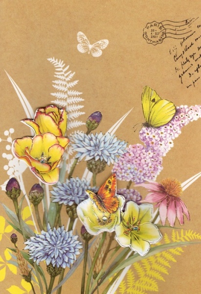 Yellow Flowers & Butterflies Birthday Card