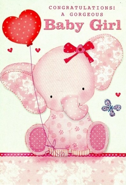 Pink Elephant New Baby Girl Card