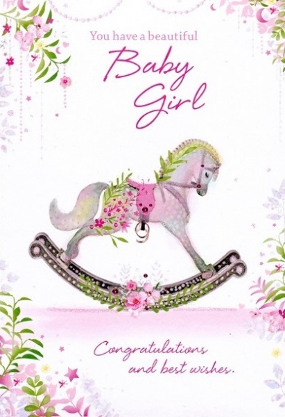 Rocking Horse New Baby Girl Card