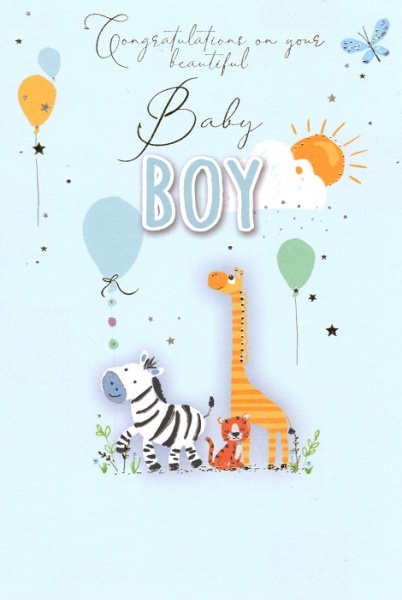 Safari Animals New Baby Boy Card