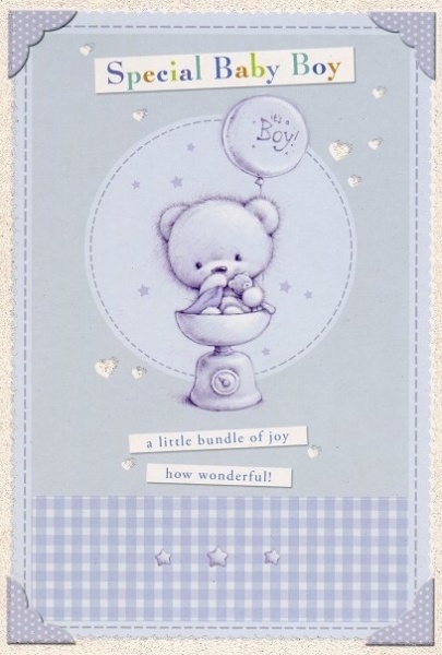 Blue Teddy New Baby Boy Card