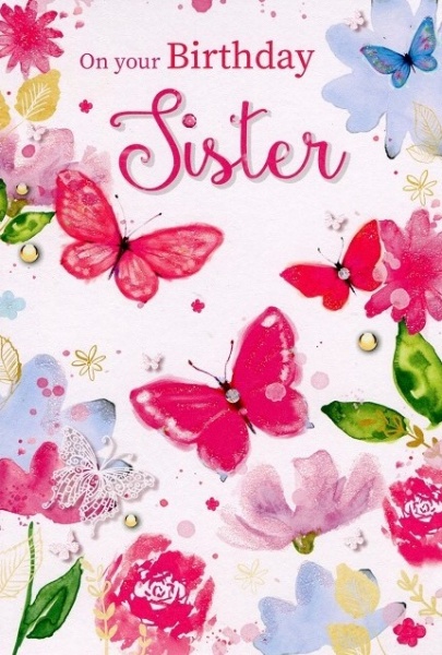 Pink Butterflies Sister Birthday Card