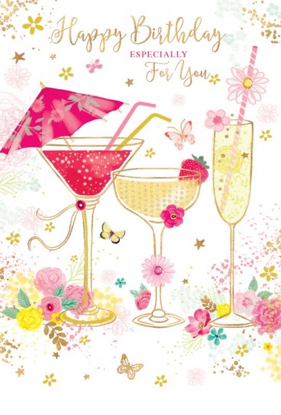 Drinks & Flowers Birthday Card