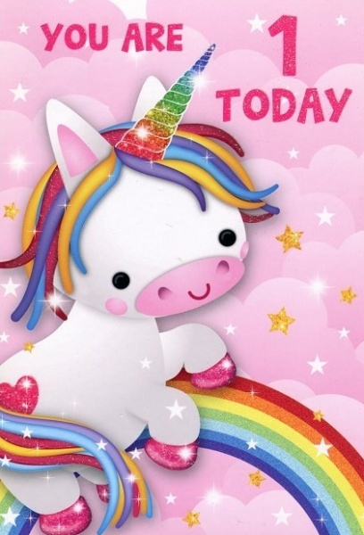 Rainbow Unicorn 1st Birthday Card