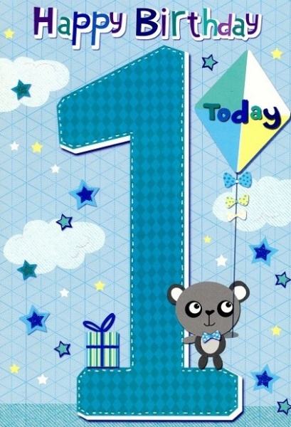 Teddy Bear & Kite 1st Birthday Card
