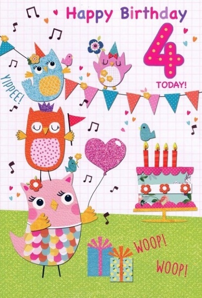 Party Owls 4th Birthday Card