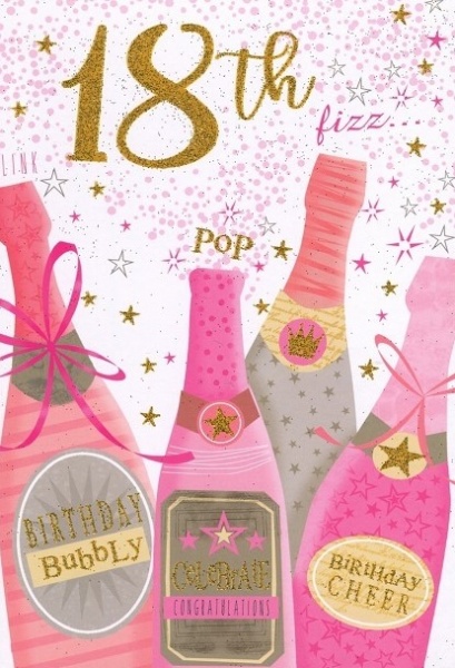 Pink Birthday Bubbly 18th Birthday Card