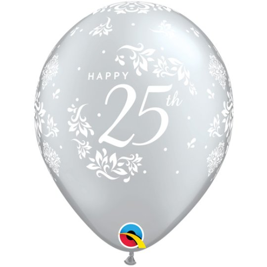 Silver 25th Anniversary Balloons Pack of 6
