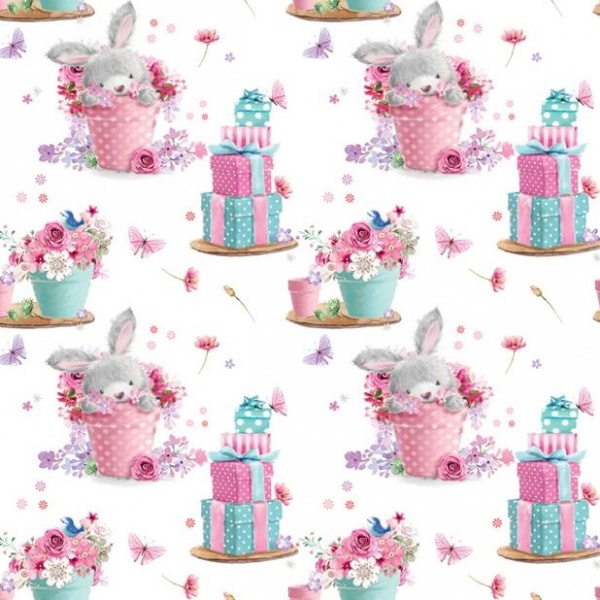 Floral Bunny Gift Wrap Sheet