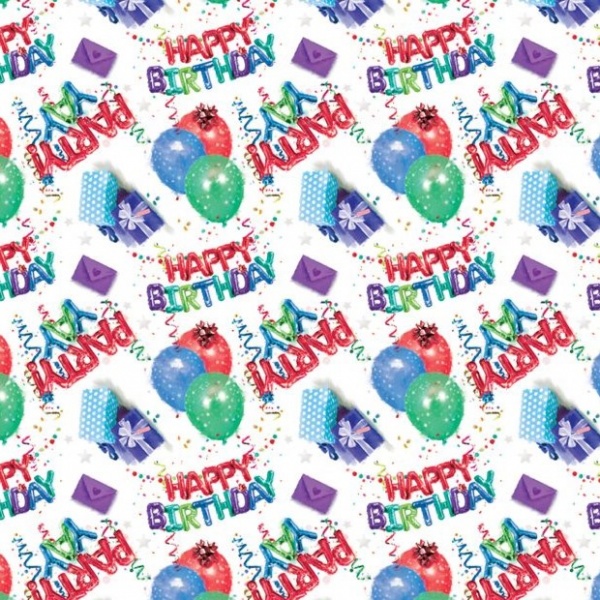Blue Happy Birthday Party Gift Wrap Sheet