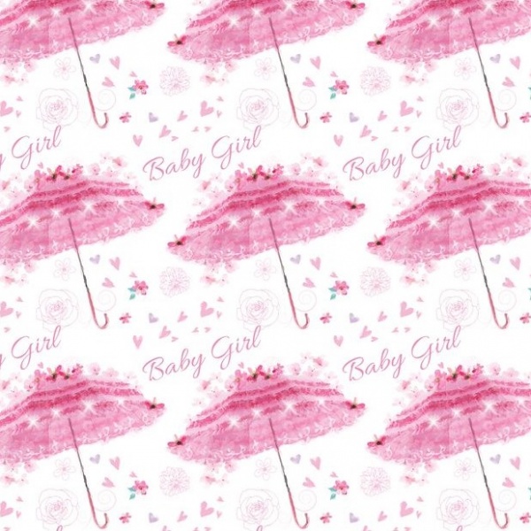 Pink Brolly New Baby Gift Wrap Sheet