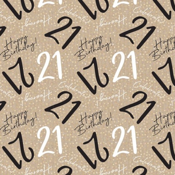 21st Birthday Gift Wrapping Paper & Matching Tag - Single Sheet For Special Age 21 Present