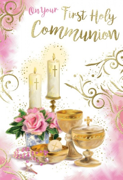 Pink Rosary Your 1st Communion Card