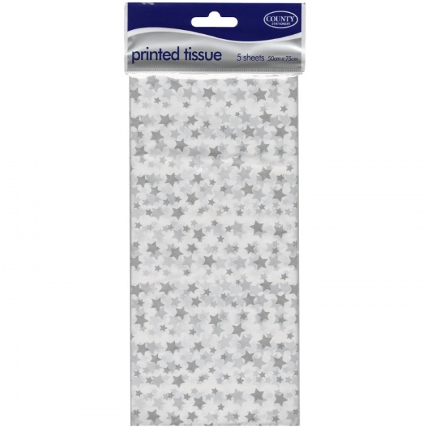 Silver Stars Tissue Paper Pack of 5 Sheets