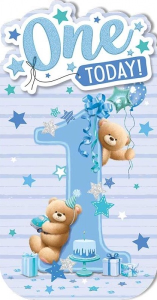 Blue Party Bears 1st Birthday Card