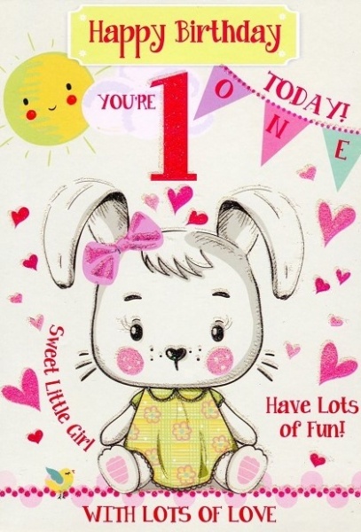 White Rabbit 1st Birthday Card