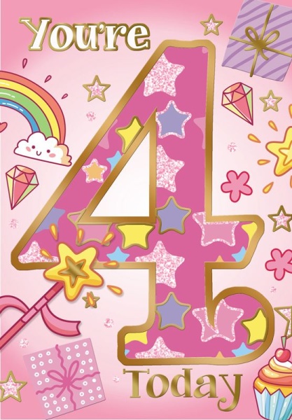 Pink Stars 4th Birthday Card
