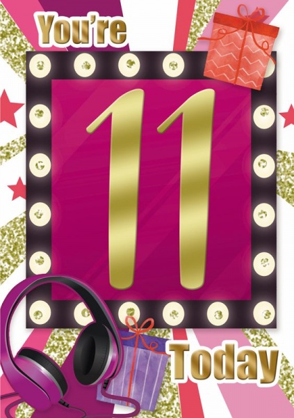 Headphones 11th Birthday Card