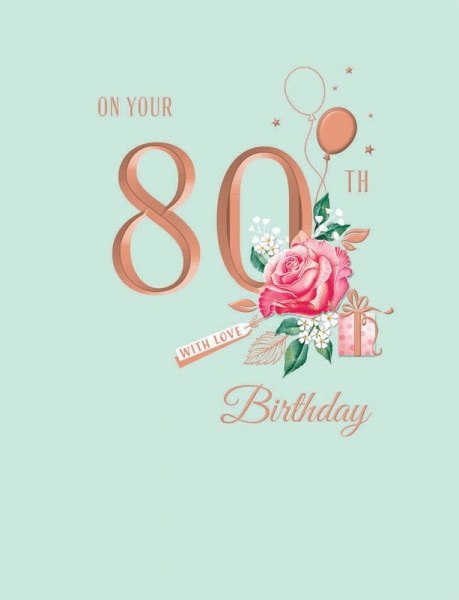 Pink Rose 80th Birthday Card