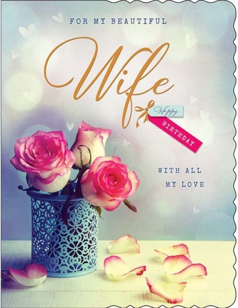 Pink Roses Wife Birthday Card