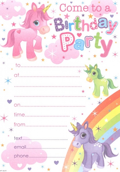 Unicorns Birthday Party Invitations