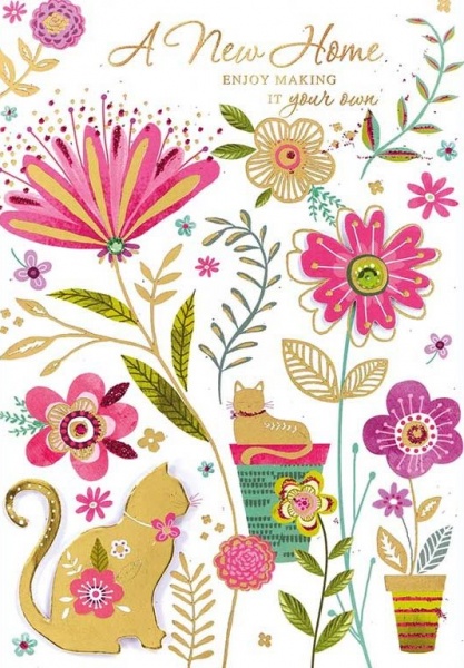 Flowers & Cats New Home Card