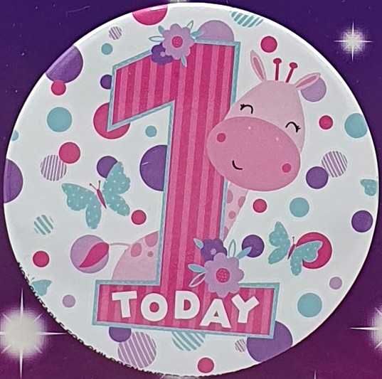 Pink Giraffe 1st Birthday Badge