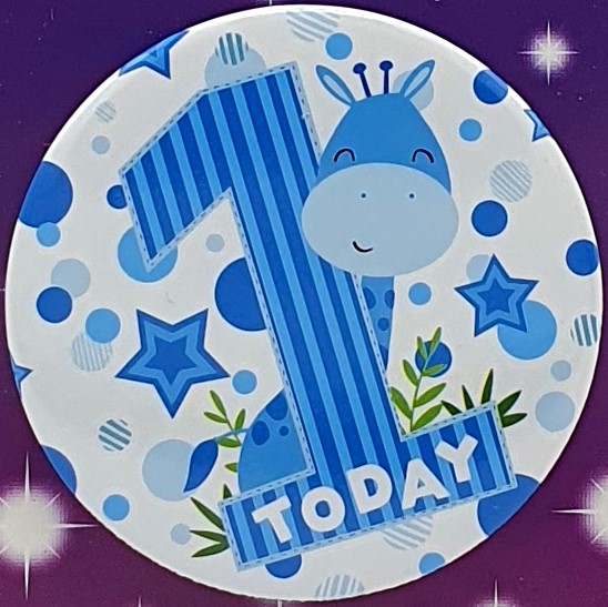 Blue Giraffe 1st Birthday Badge