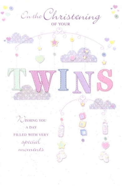 Cot Mobile Twins Christening Card