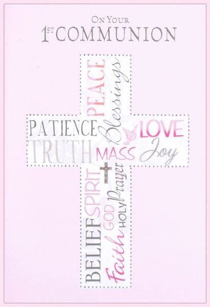 Pink Cross Your 1st Communion Card