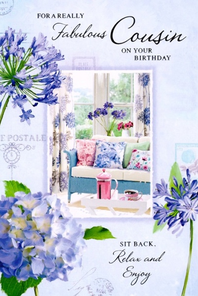 Blue Flowers Cousin Birthday Card