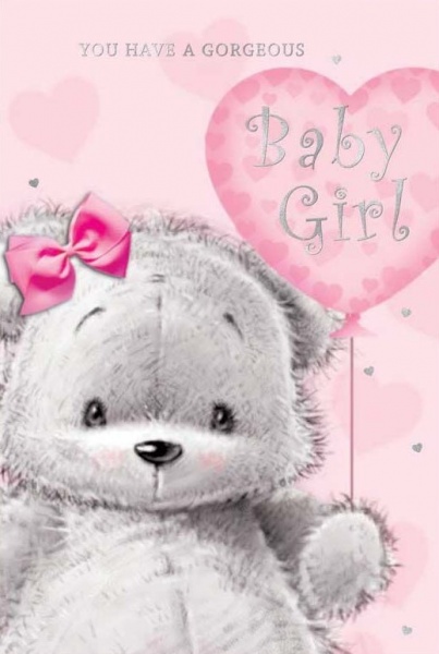 Teddy New Baby Girl Card