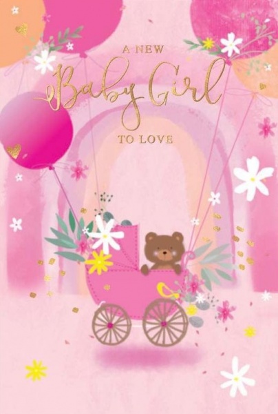 Pink Pram New Baby Girl Card