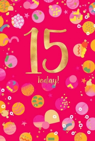 Pink Doodles 15th Birthday Card