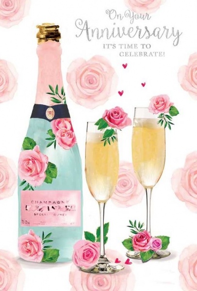 Pink Rose Bubbly Your Anniversary Card