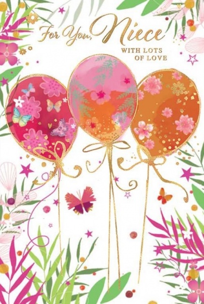 Pink & Orange Balloons Niece Birthday Card