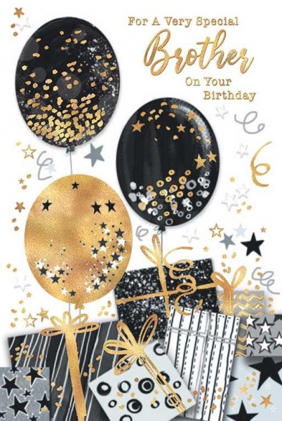 Black & Gold Balloons Brother Birthday Card