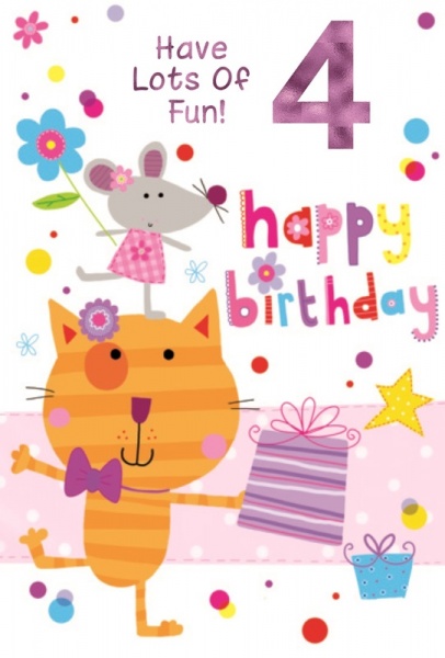 Cat & Mouse 4th Birthday Card