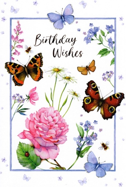 Butterflies & Flowers Birthday Card