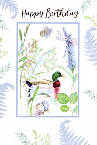 Mallard Duck & Flowers Birthday Card